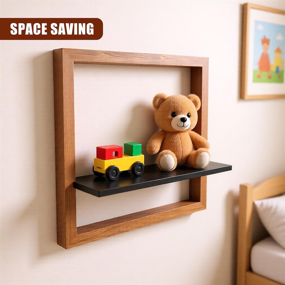 image 1 of GEEZY Square Floating Wall Shelf 30cm Wooden 3D Picture Ledge for Decor and Photos