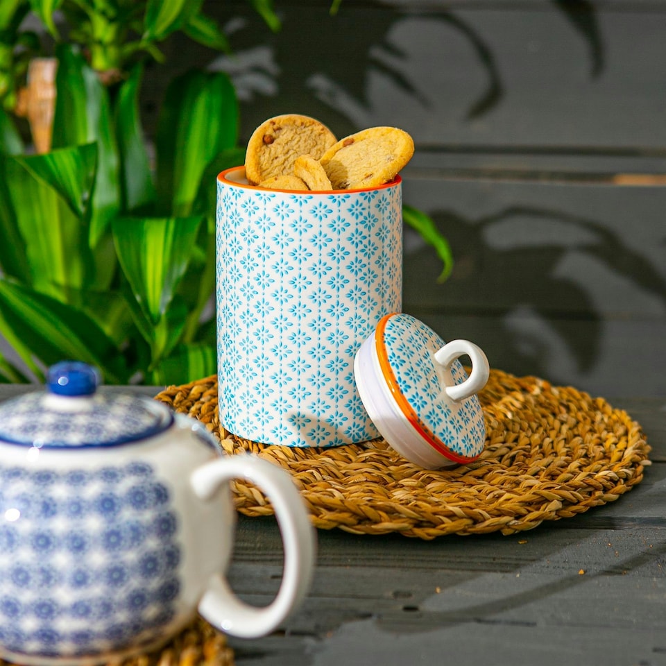 image 1 of Nicola Spring Hand-Printed Kitchen Canister - 1 Litre - Blue