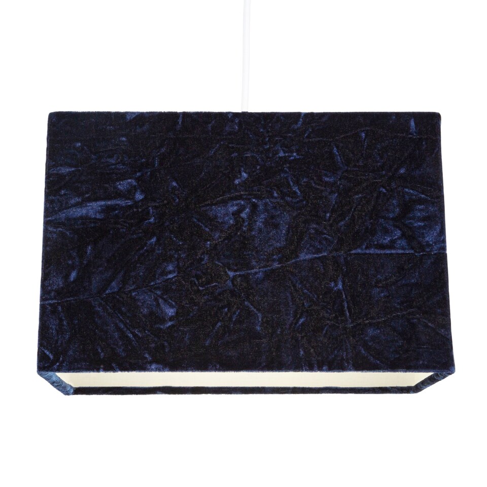 image 1 of Contemporary Designer Midnight Blue Crushed Velvet Fabric Rectangular Lamp Shade | Blue | 12"