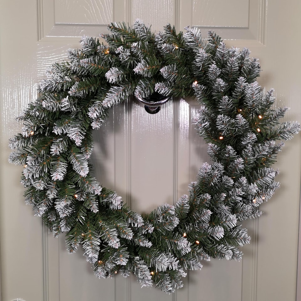 image 1 of 60cm Snow Tipped Christmas Wreath with 50 Warm White LEDs and 160 Bullet Tips