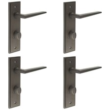 4 PACK Elegant Dark Bronze Bathroom Door Handle with Backplate and Turn Release Solid Brass Interior Handle