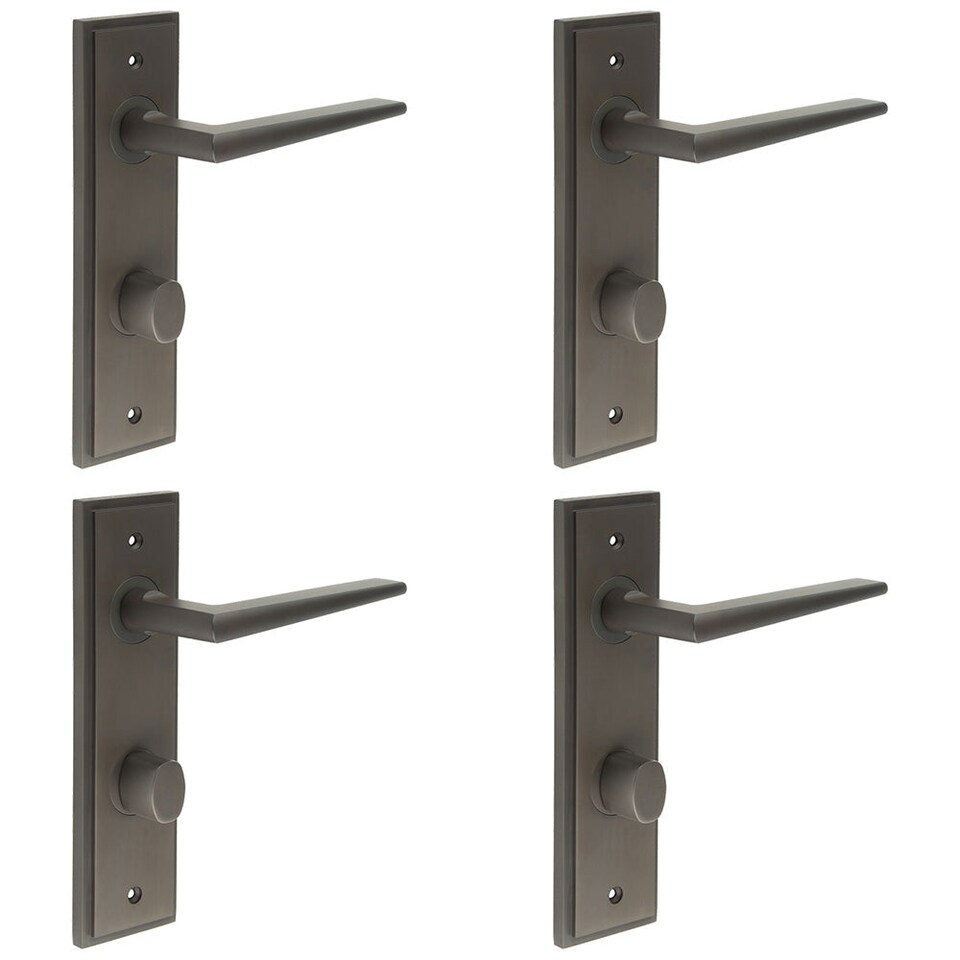 image 1 of 4 PACK Elegant Dark Bronze Bathroom Door Handle with Backplate and Turn Release Solid Brass Interior Handle