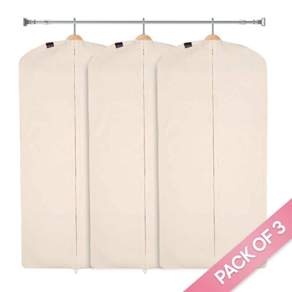 image 1 of 3 x Deluxe 100% Natural Zipped Cotton Dress Cover (Approx. 129 x 57 cms) Cream