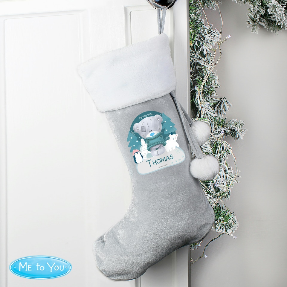 image 1 of Personalised Christmas Tiny Tatty Teddy Silver Grey Stocking