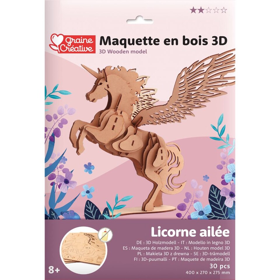 image 1 of 3D Wooden Model Kit Unicorn - Craft Gifts for 8 yrs +
