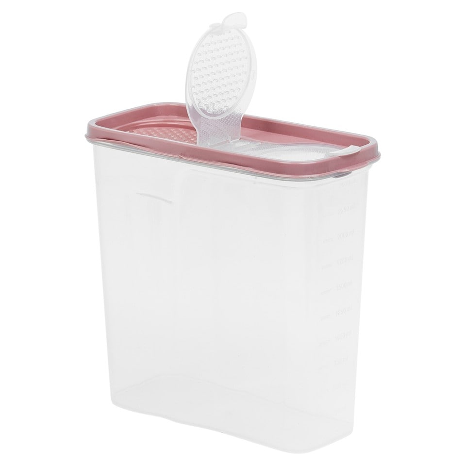 image 1 of Plastic Food Storage Cereal Container Dispenser Airtight Click Lid | Clear | Pink | 2.5 Litre Pink | 1
