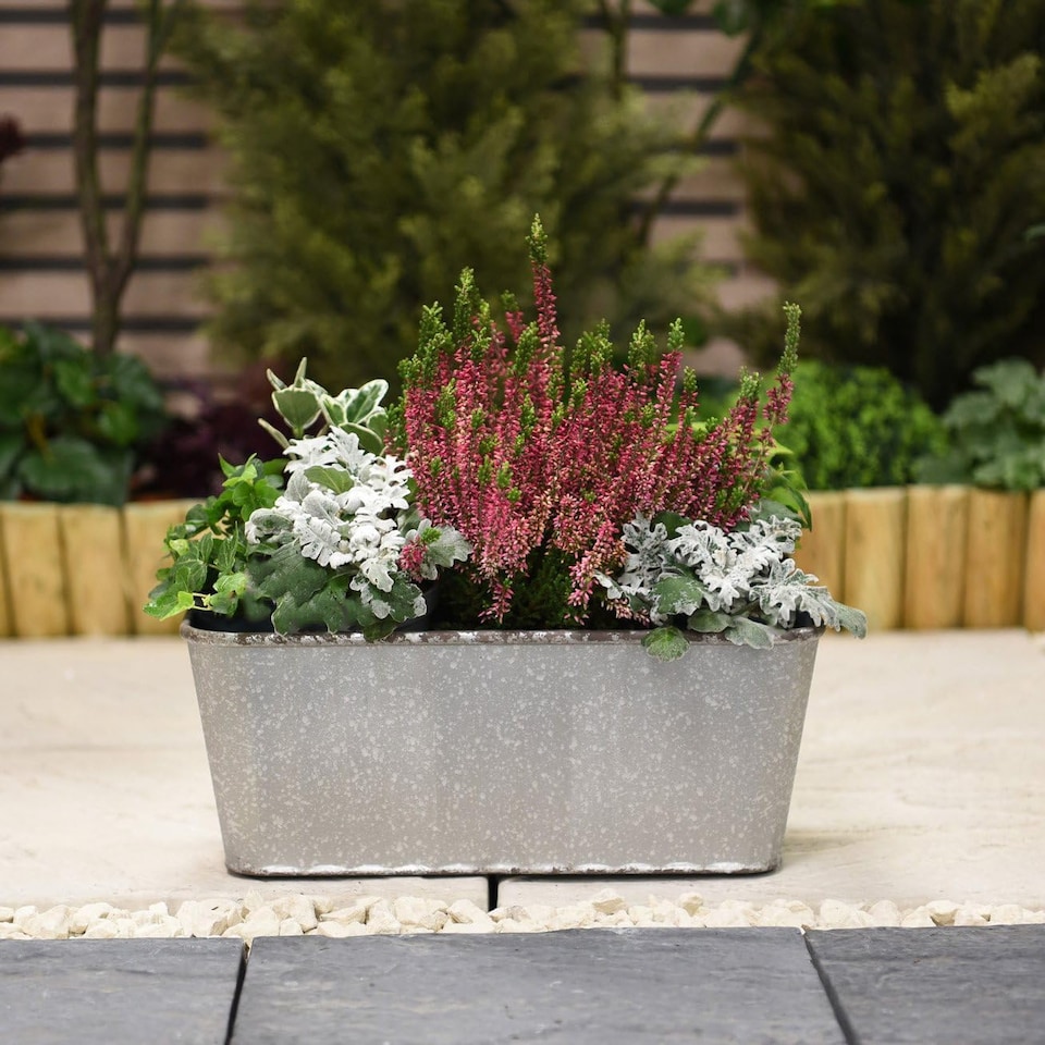 image 1 of Steel Effect Trough Planter for Garden Outdoor Patio (x2) | Grey