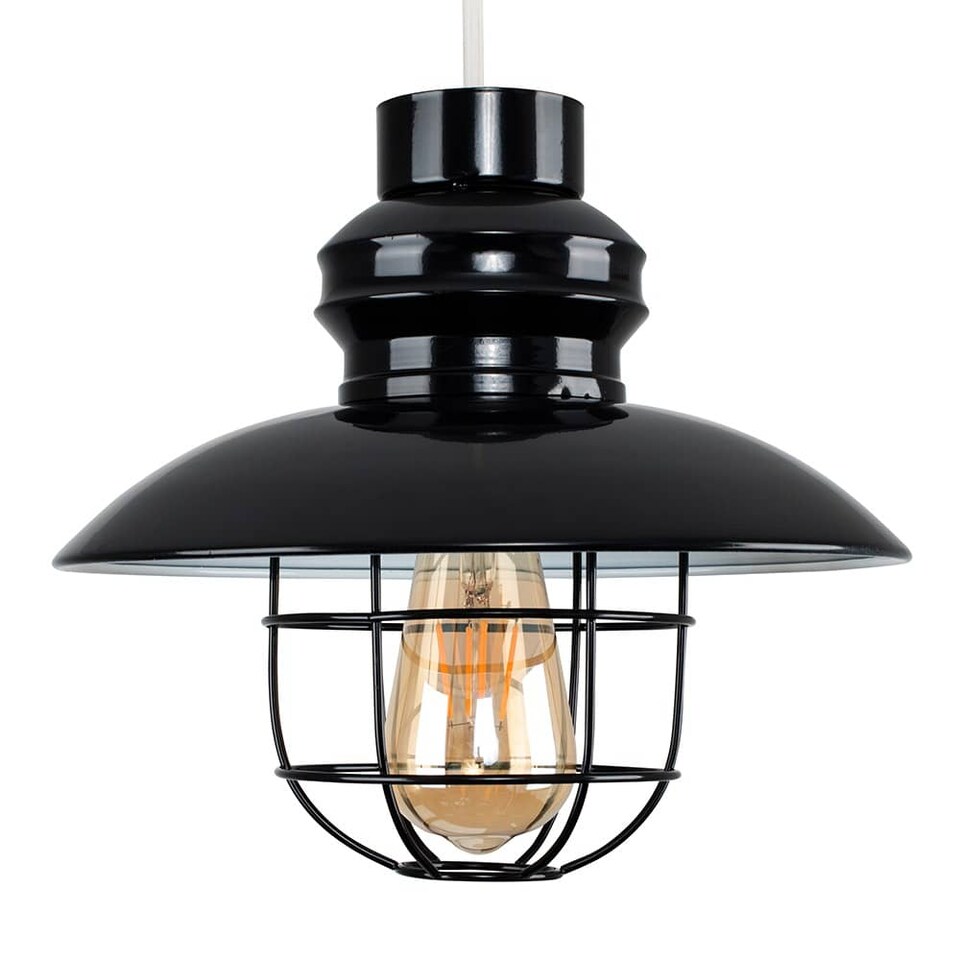 image 1 of ValueLights Penglai Black Ceiling Pendant Light Shade & Bulb | Black