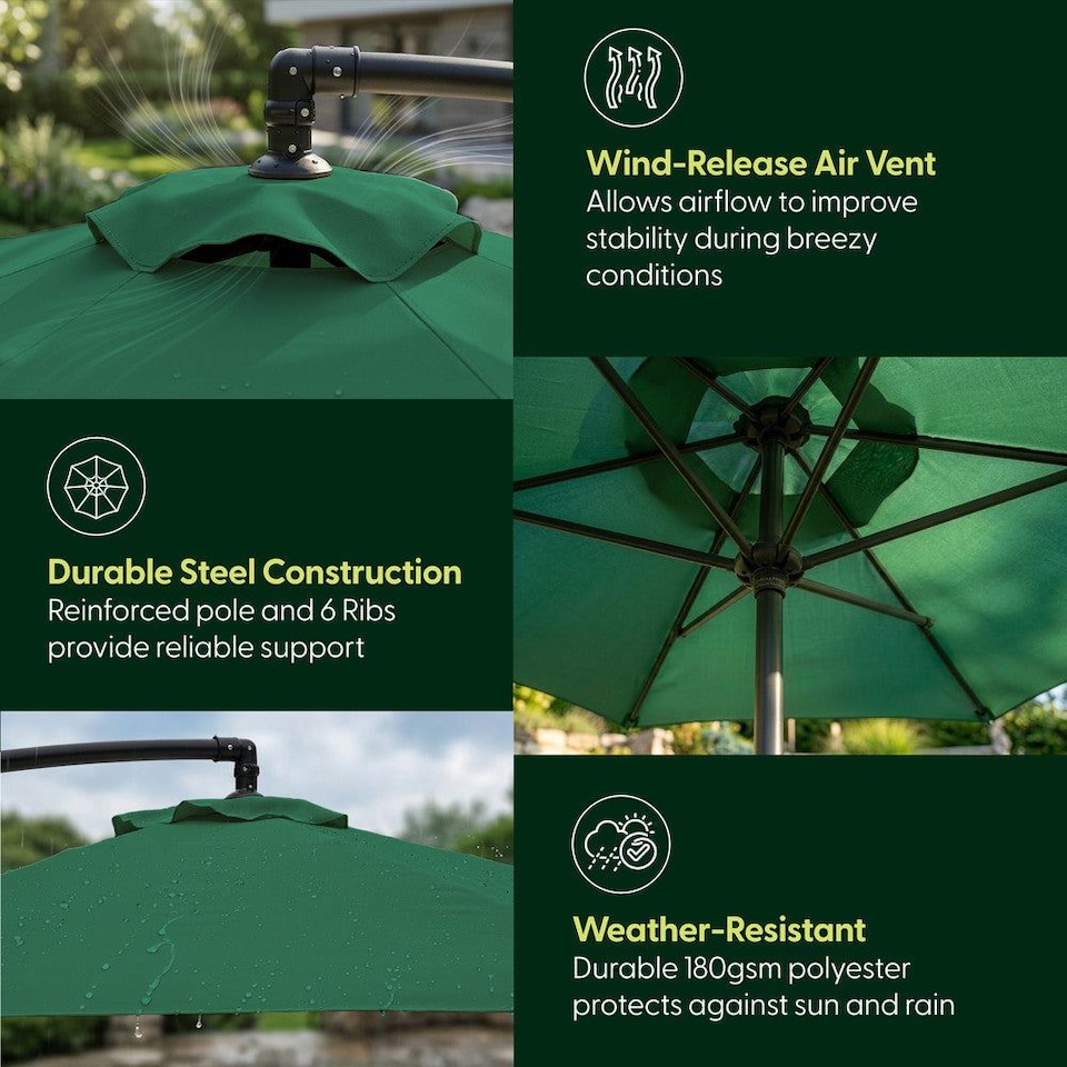 image 1 of Keplin 3m Banana Cantilever Garden Parasol with Cover Crank Handle 6 Ribs