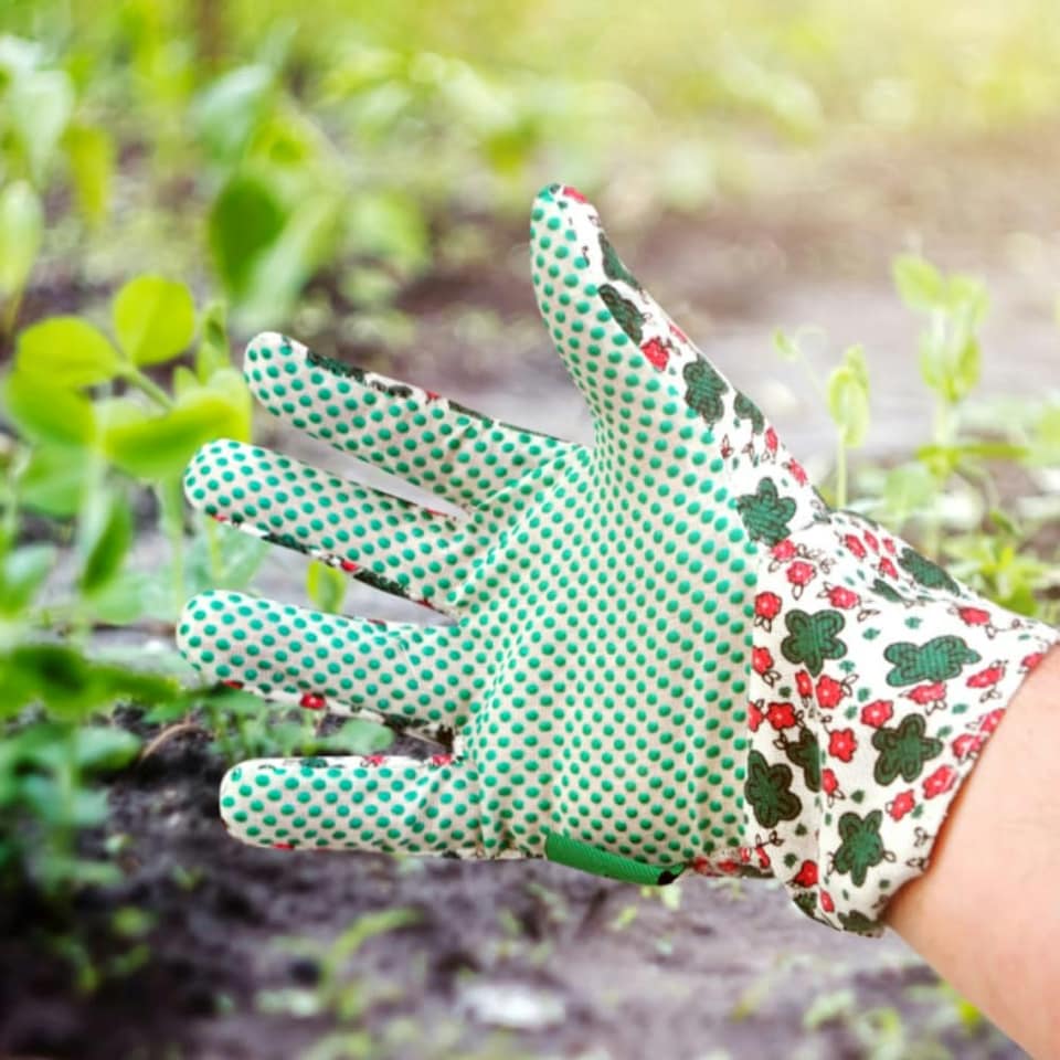 image 1 of Marco Paul Green Floral Cotton Grip Garden Gloves Green