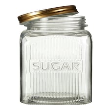 Interiors by Premier Set of Three Glass Jars with Gold Finish Lids, Embossed 'Tea', 'Coffee', and 'Sugar' Labels