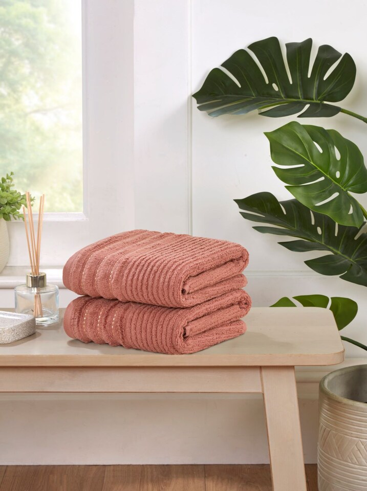 image 1 of Linear Pure Cotton Hand Towels Set Of 2 | Red | Hand towel | 2