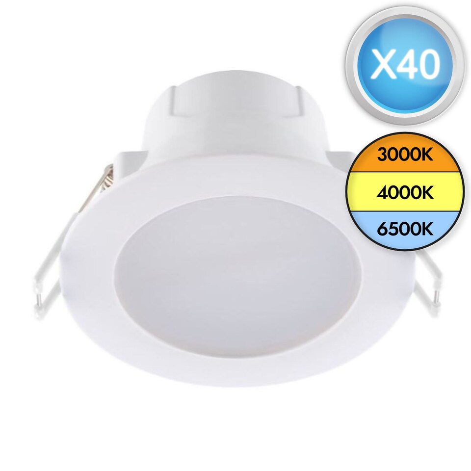 image 1 of Set of 40 CCT LED Bathroom Downlights - White IP44 Recessed Downlights | White | White | 40