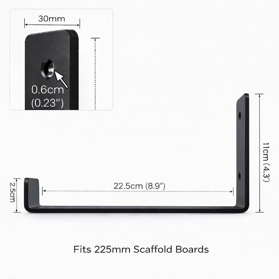 image 1 of MKGT 6 Pack Heavy Duty Scaffold Board Shelf Brackets 225mm, Raw Steel Industrial Wall Mounted Rustic Shelving Supports