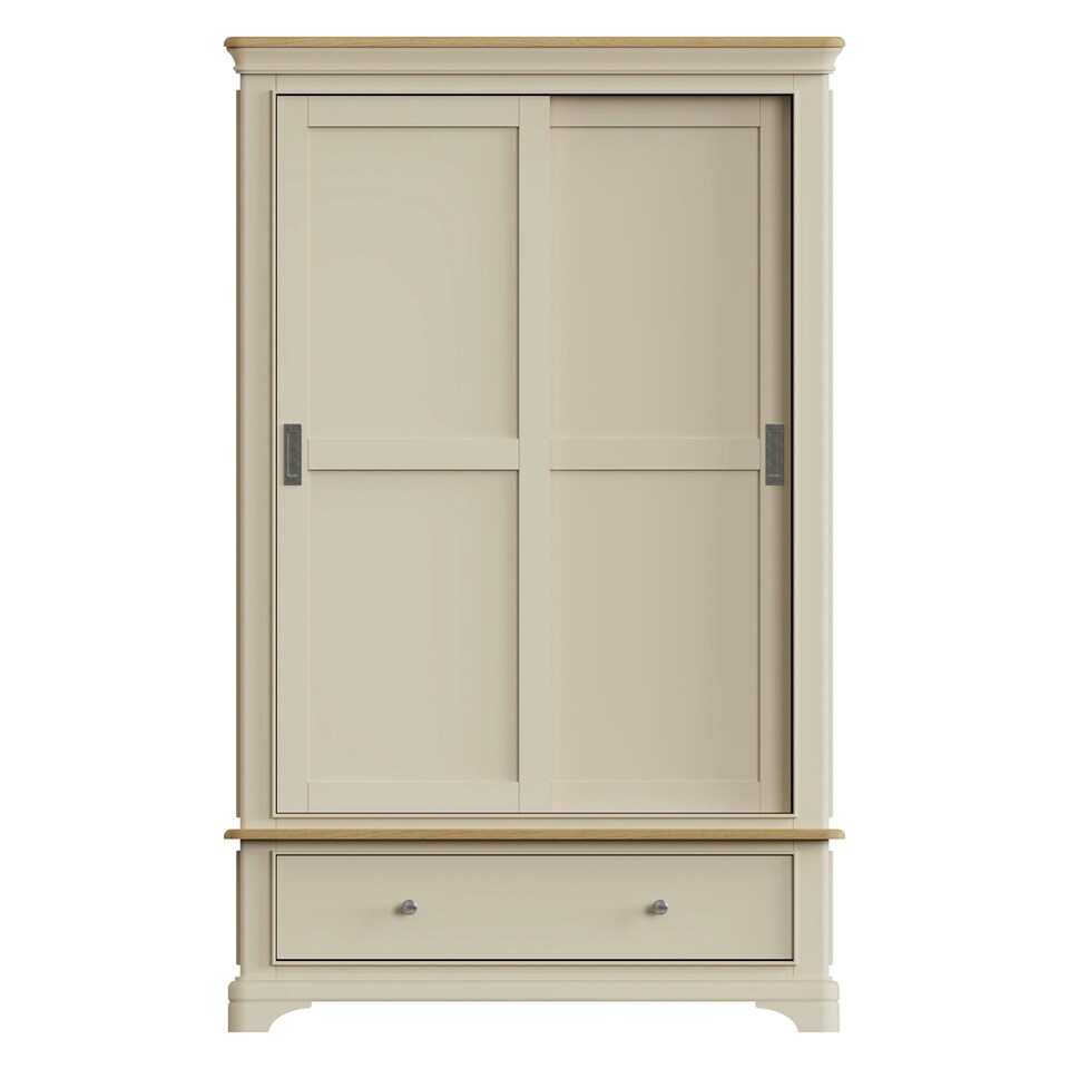 image 1 of Faire 120cm Sliding Combination Wardrobe in Putty with Oak Top Grey