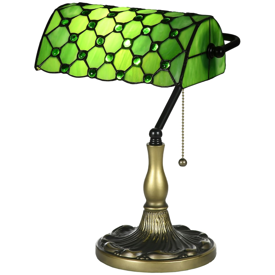 image 1 of HOMCOM Stained Glass Table Lamp, Vintage Lamp with Green Handmade Shade