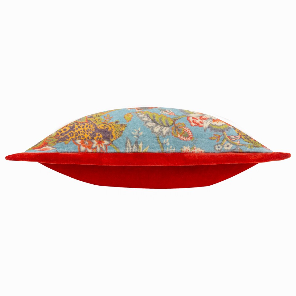 image 1 of Wylder Tropics Jawai Printed Velvet Cushion, Aegan/Tiger, 50 x 50cm