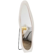 HOMCOM Irregular Full Length Mirror with Velvet Frame 160 x 50cm Light Pink