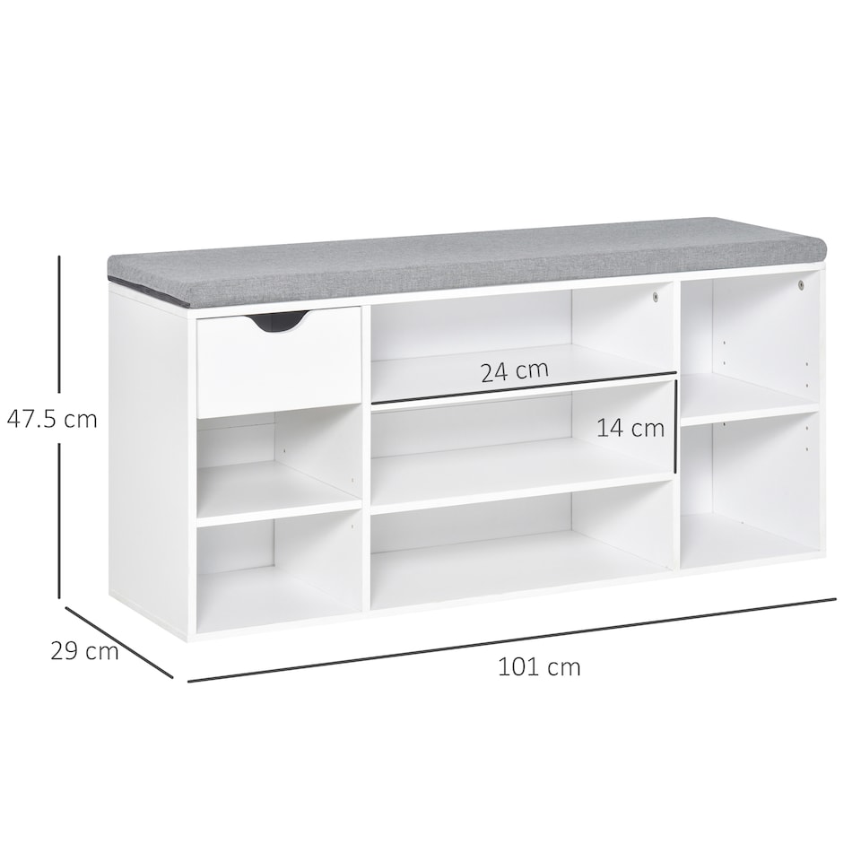 image 1 of HOMCOM Shoe Storage Cabinet Bench w/ Cushion Adjustable Shelves White