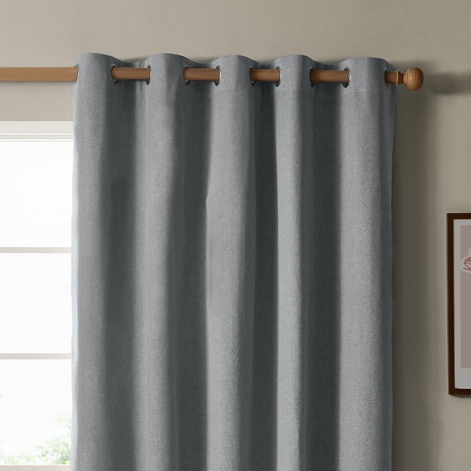 image 1 of Furn The Ultimate Blackout Textured Woven Eyelet Curtain Pair | Blue | Denim | 1