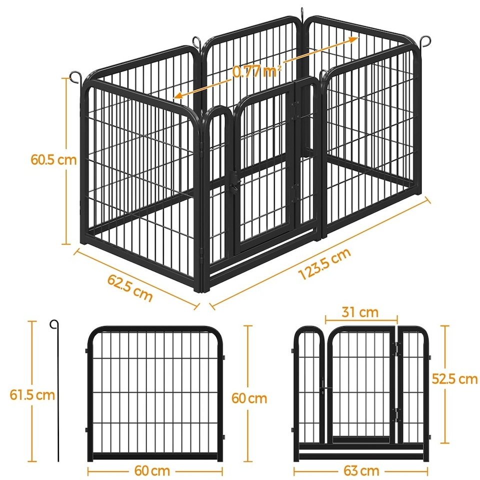 image 1 of Yaheetech 6-Panel Metal Dog Playpen, 60 × 60 cm Black