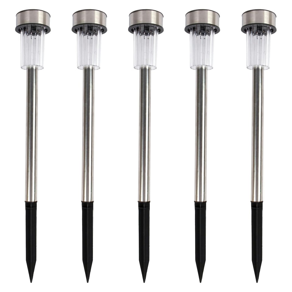 image 1 of Kingavon Stainless Steel Solar Pathway Lights - Silver - Pack of 5 Grey