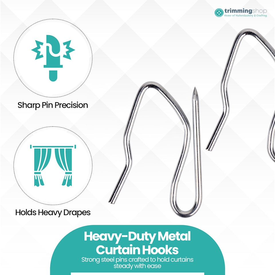 image 1 of Silver Drapery Pin Hooks, Metal Curtain Hooks - 50pcs