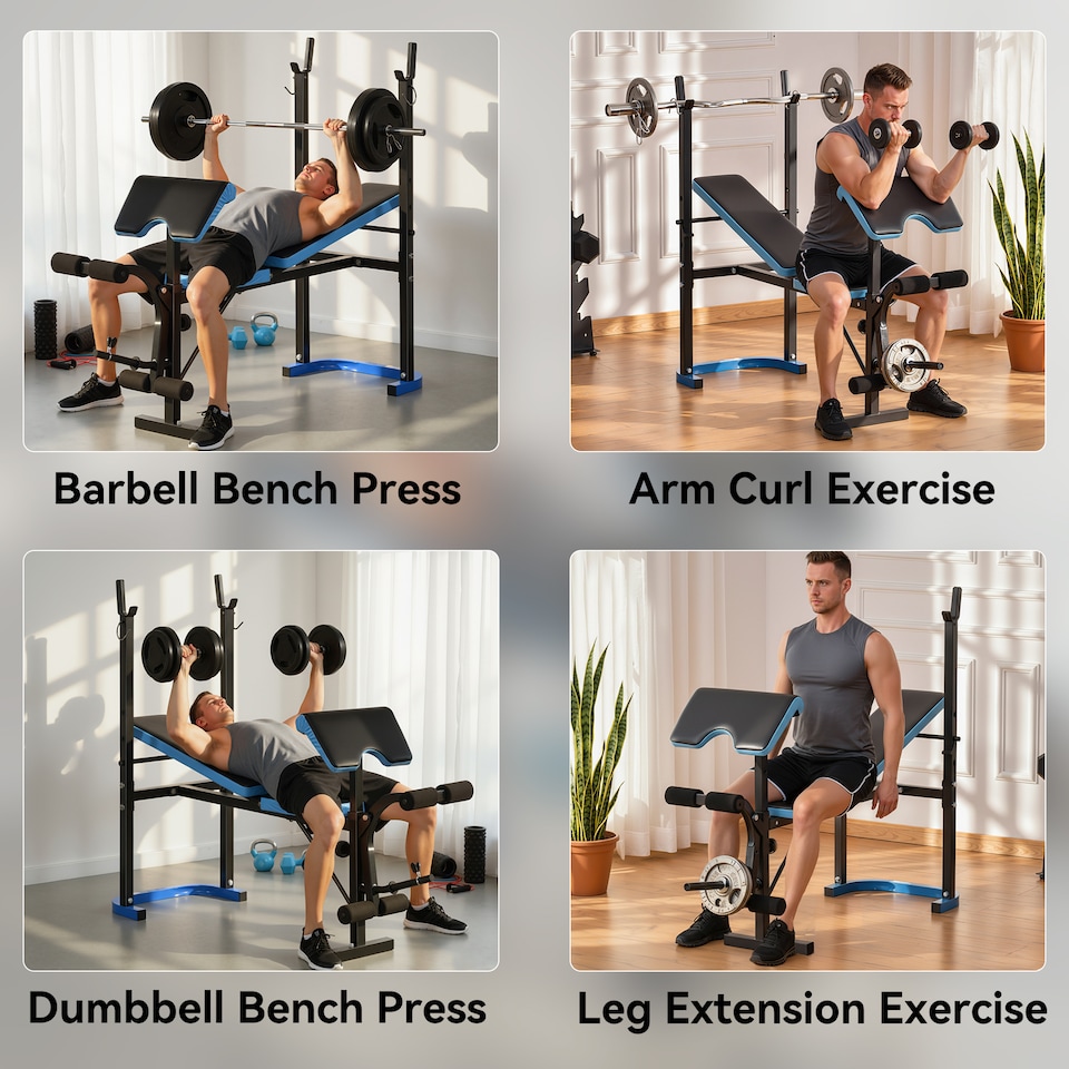 image 1 of HOMCOM Adjustable Weight Bench with Leg Developer Barbell Rack for Home Gym