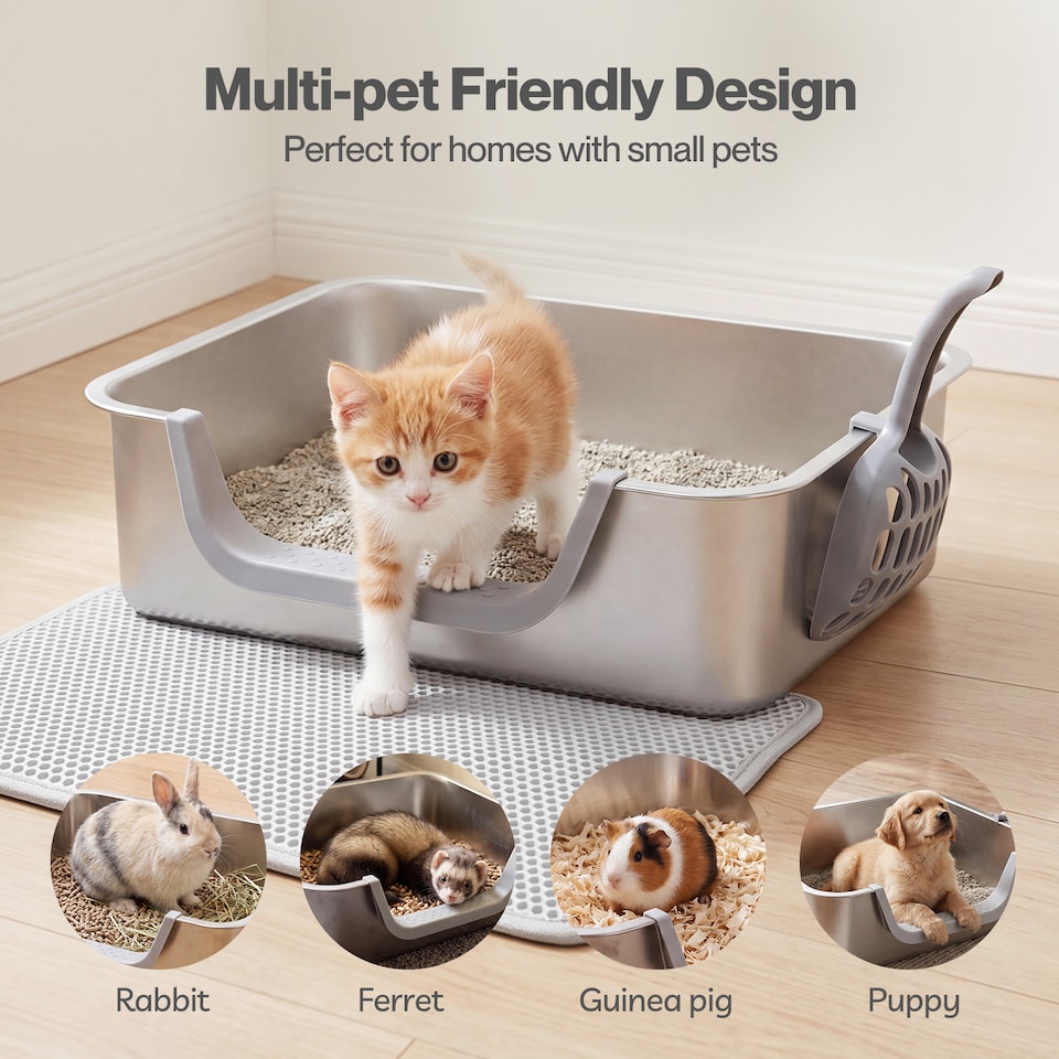 image 1 of Skylos Cat Litter Tray Stainless Steel 7.5cm Low Entry High Sides 201 Steel