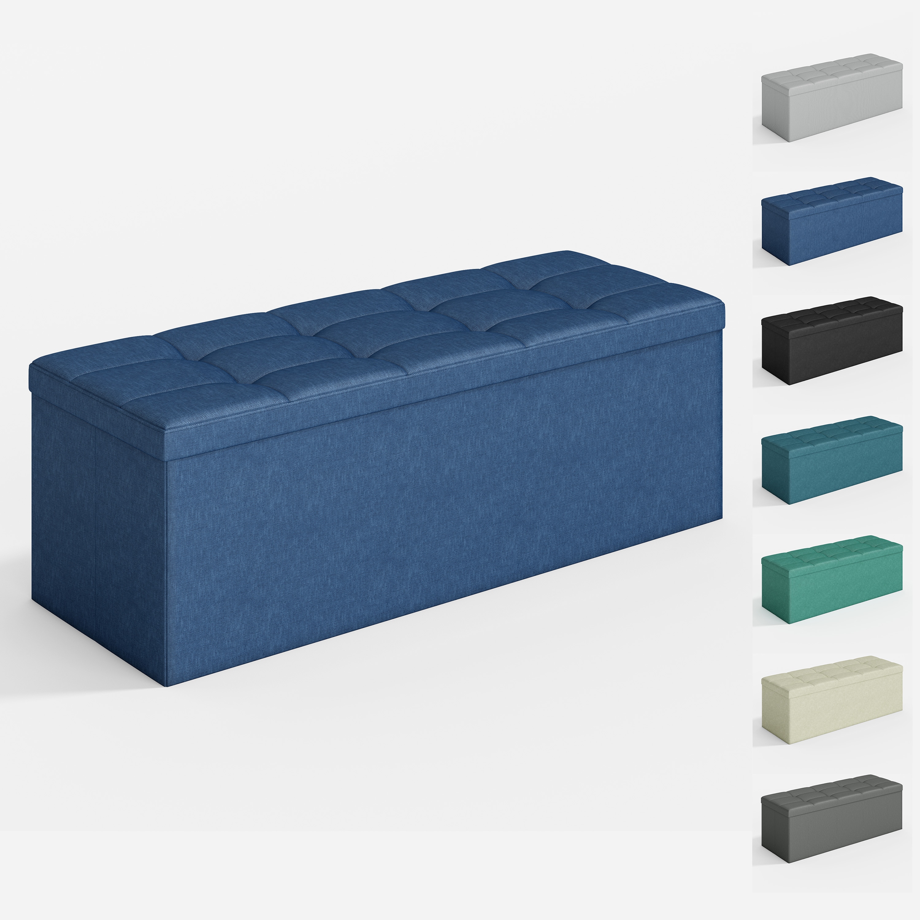 MCC Direct 110cm Large Rectangular Ottoman Foldable Storage Bench Upholstered in Blue