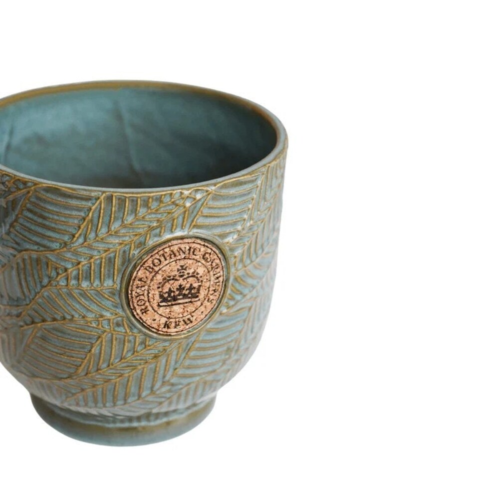 image 1 of Kew Leaf Embossed Cork Planter - Ceramic - L18 x W18 x H18 cm - Moss Green