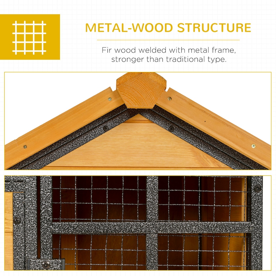 image 1 of PawHut Wood-metal Rabbit Hutch Elevated Pet House Outdoor 122 x 63 x 92cm