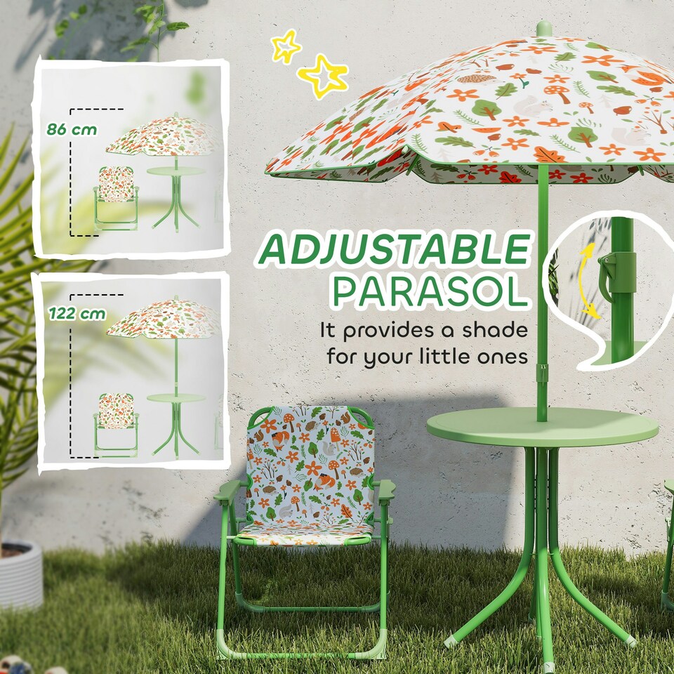 image 1 of AIYAPLAY Kids Garden Table and Chair Set, Outdoor Patio Set w/ Parasol Pink