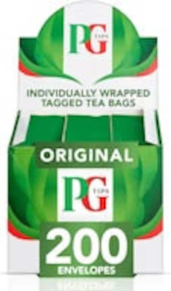 image 1 of PG Tips Original, Black Teabags, Individually Wrapped String & Tag 200 Teabags Biodegradable | Green