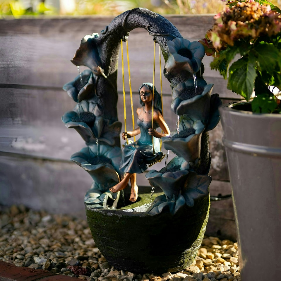 image 1 of Primrose Secret Garden Swing Cascading Water Feature Fountain Brown 61cm