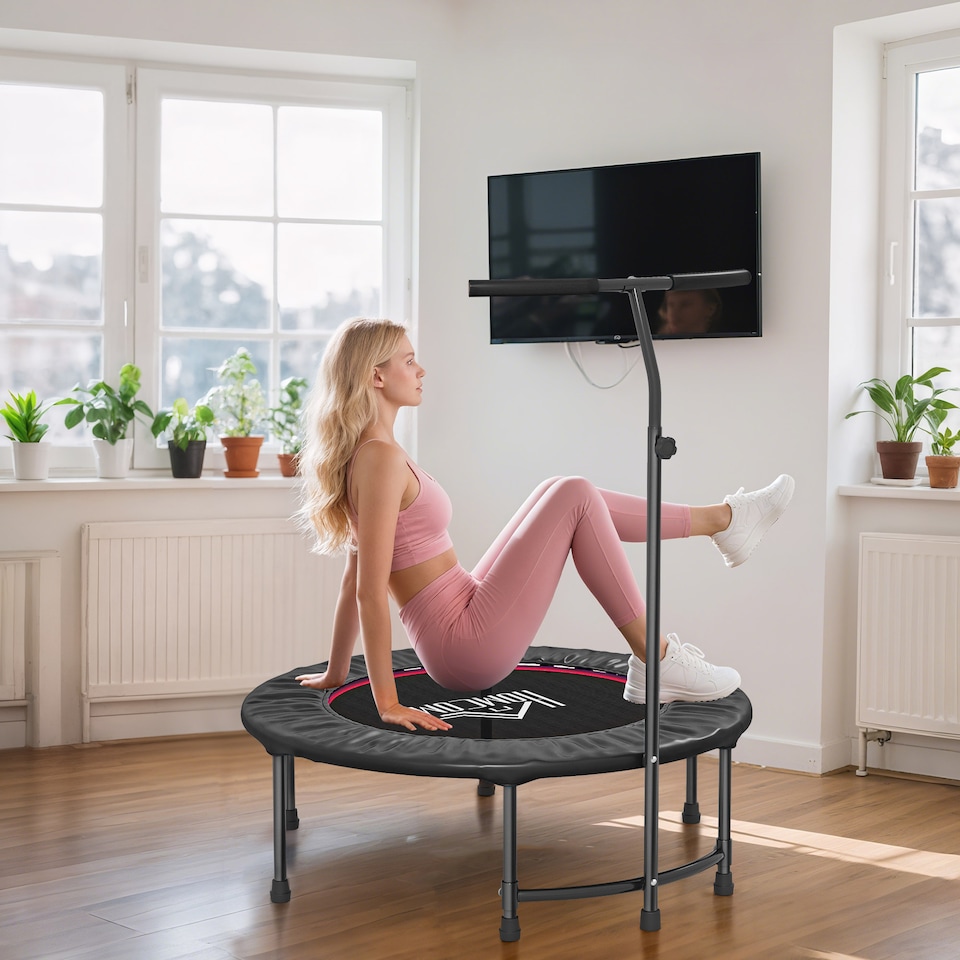 image 1 of HOMCOM Mini Trampoline, Rebounder Jumper with Adjustable Handle, Black