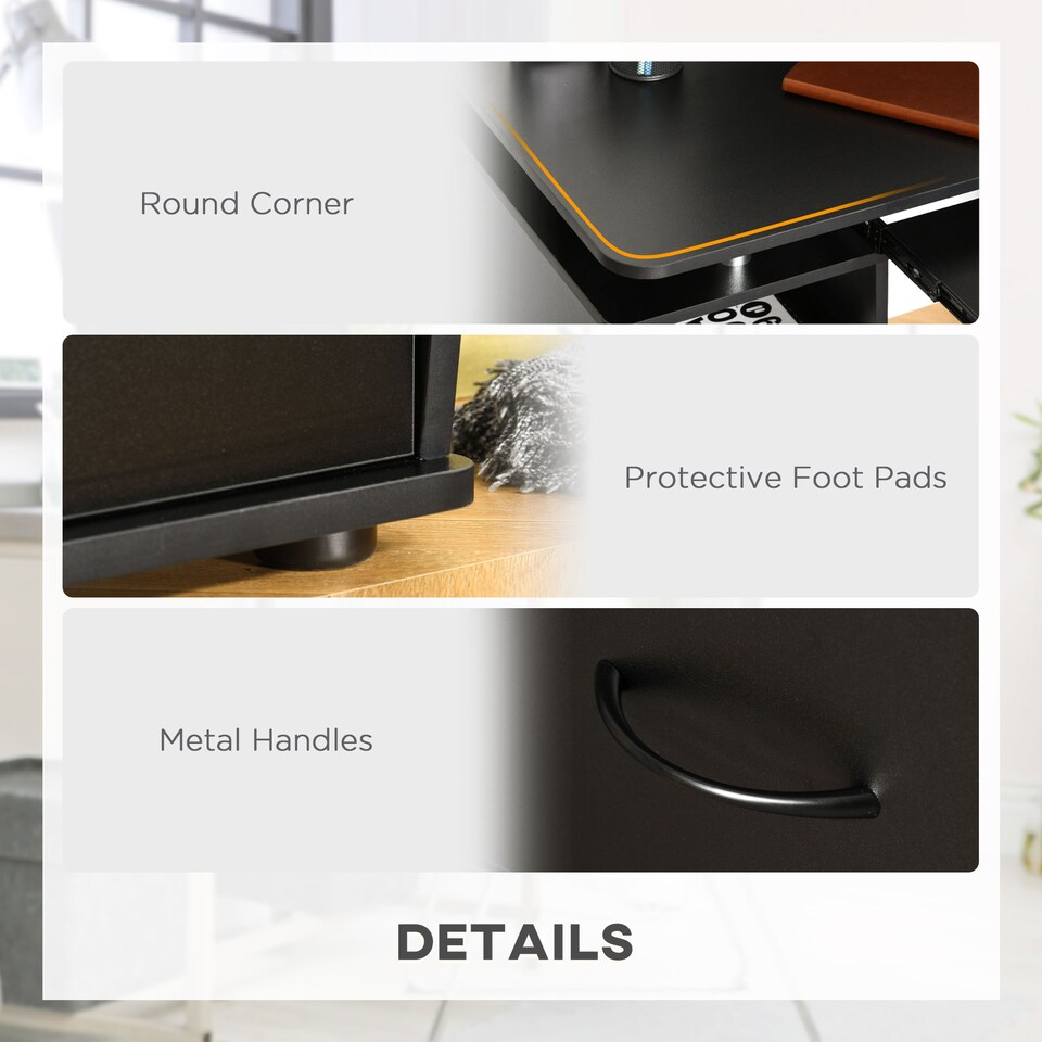 image 1 of HOMCOM Computer Desk Office PC Table Workstation with Keyboard Tray, CPU Shelf, Drawers, Sliding Scanner Shelf, Black