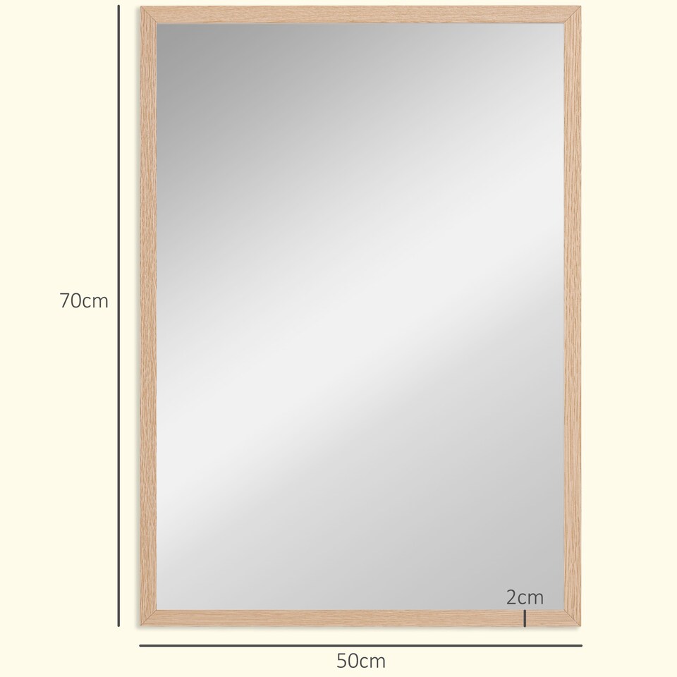 image 1 of HOMCOM 70x50cm Wall Bathroom Mirror for Home Decor, Vanity Mirror | Brown | Natural wood | 50W x 70H x 2D cm