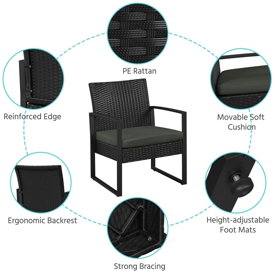 image 1 of Yaheetech 3-Piece Patio Set Rattan Chairs & Table Black/Grey