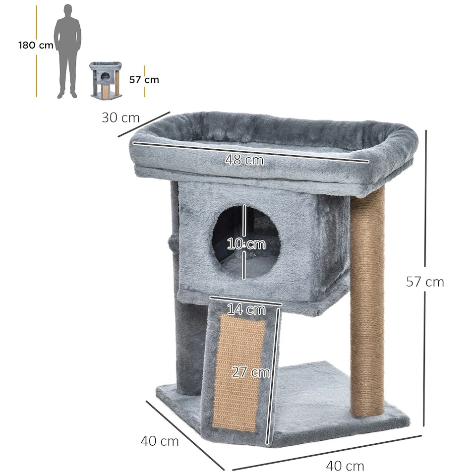 image 1 of PawHut Cat Tree Tower Indoor with Cats Scratching Post Cat House, Grey