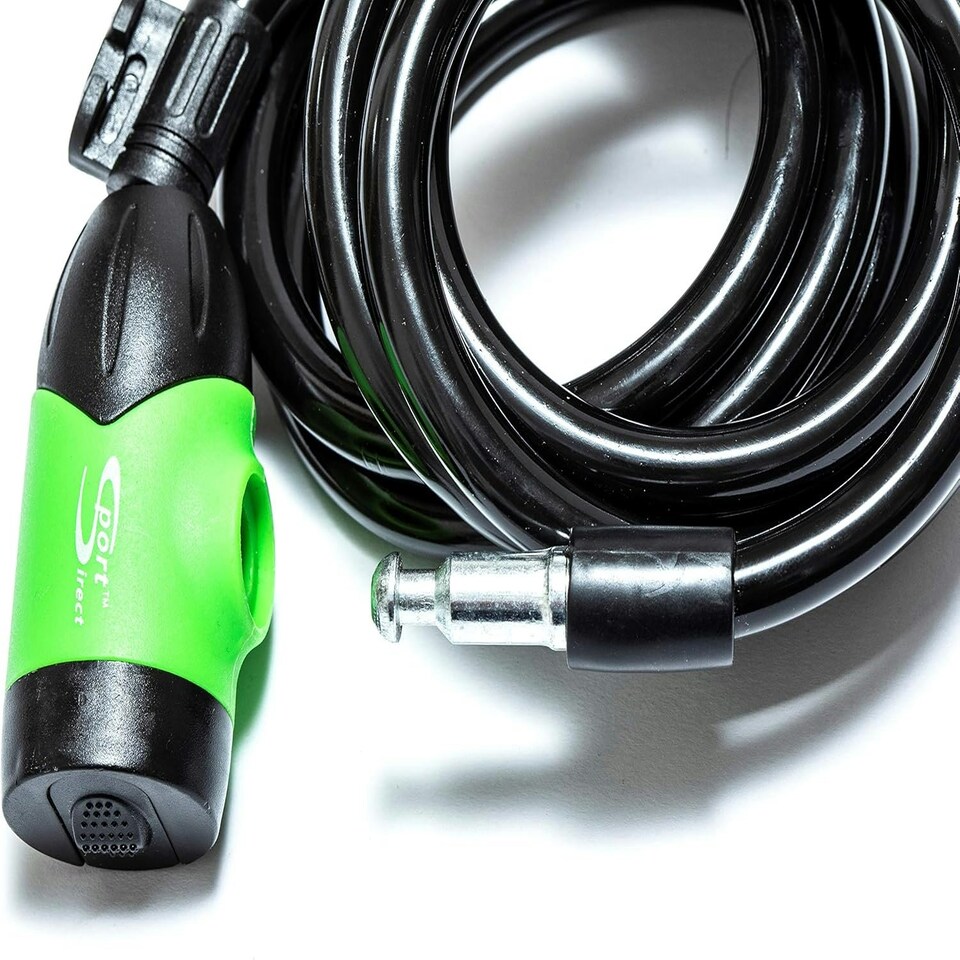 image 1 of Sport Direct 10mm x 185cm Steel Bicycle Bike LED Cable Lock With Keys & Bracket Black