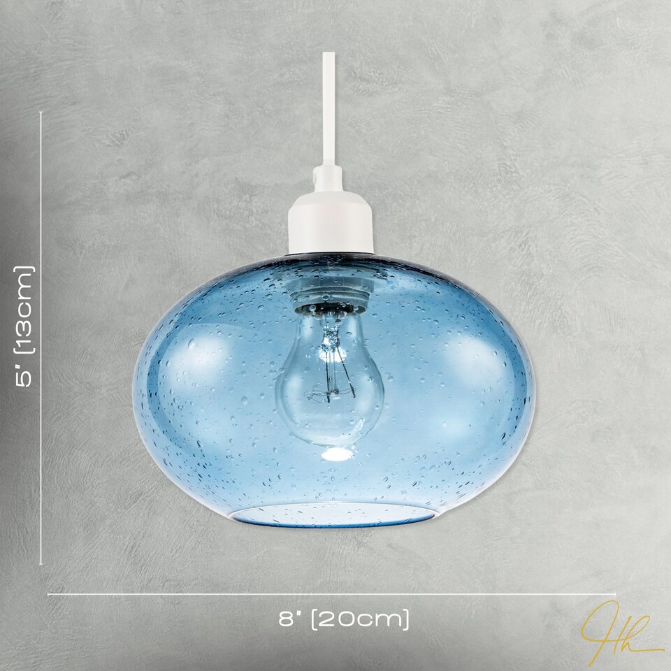 image 1 of Modern Blue Blown-Glass Pendant Light Shade with Subtle Air Bubbles