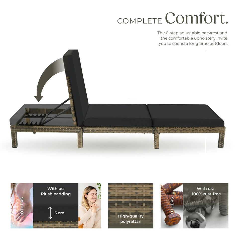 image 1 of Sun Lounger Sofia - 6-step adjustable backrest, thick padding, UV-resistant Brown | Nature