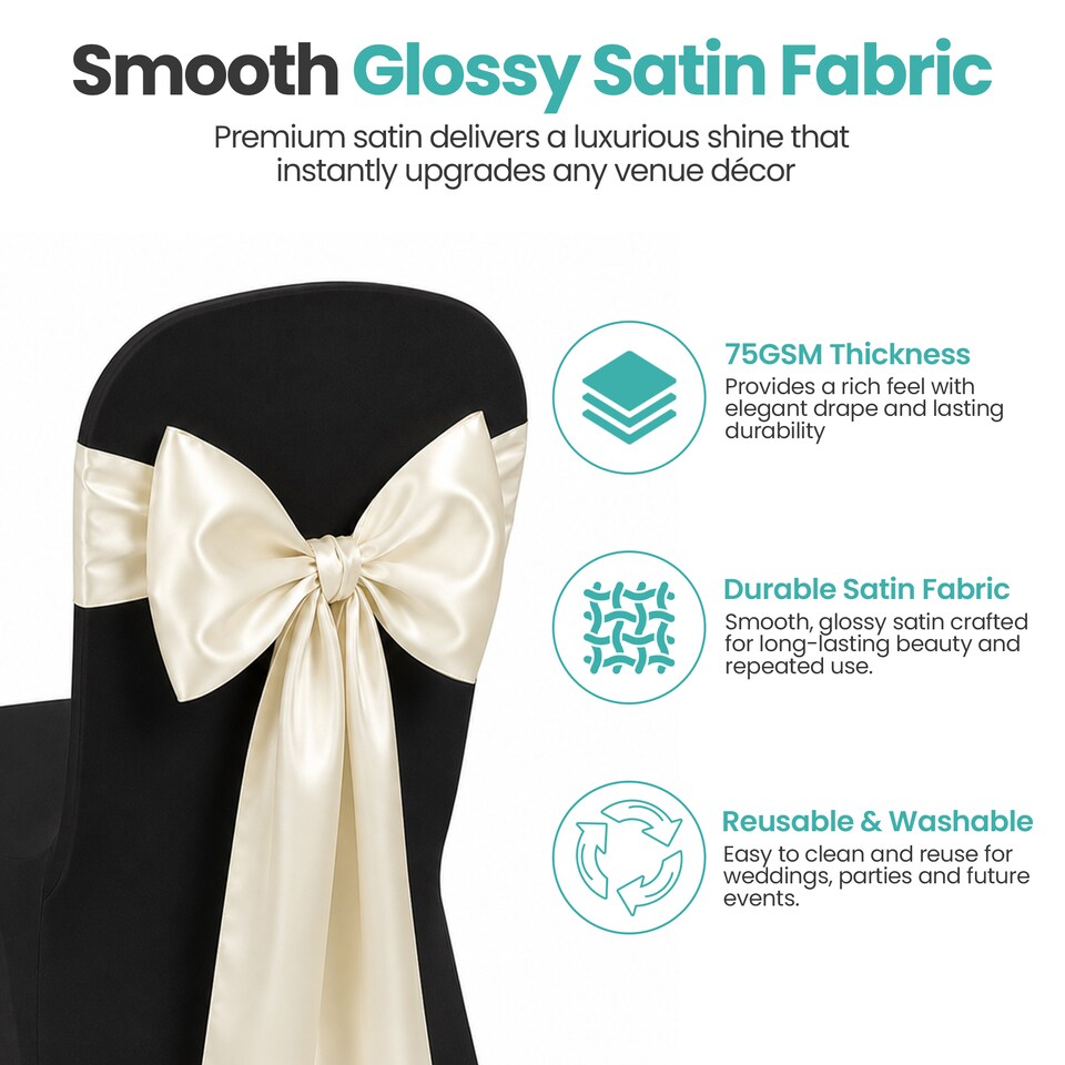 image 1 of 7"x108" Satin Chair Sash, Chair Sashes Hammed Edges Bow Tie - 1pc