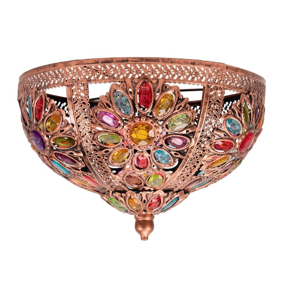 image 1 of ValueLights Samia Bronze Ceiling Light Shade Multi Coloured Jewels | Bronze