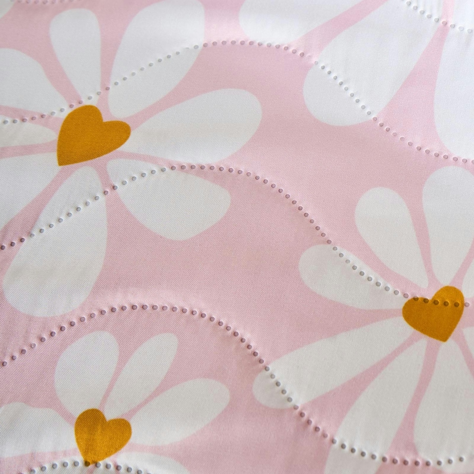 image 1 of OHS Kids Daisy Print Pinsonic Duvet Cover and Pillowcase Set, Single - Pink