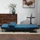 image 7 of HOMCOM 2 Seater Sofa Bed, Click Clack Convertible Bed Settee, Modern Velvet Feel Fabric Sofa Couch with 2 Tufted Cushions, Wood Armrests for Living Room, Bedroom, Guest Room, Navy Blue