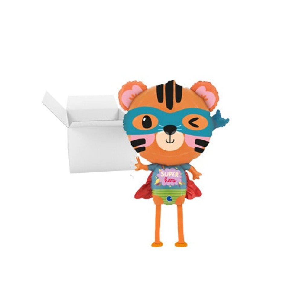 Superhero Tiger Walking Pet Foil Helium Balloon - Inflated Balloon in a Box
