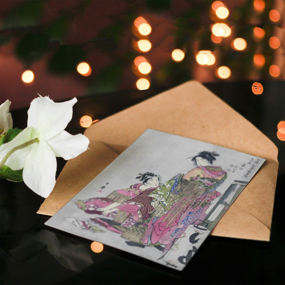 image 1 of Utamaro Kitagawa Japanese Art Card Husband And Wife Portrait