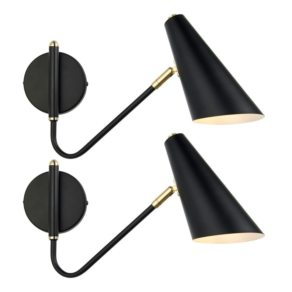 image 1 of First Choice Lighting Set of 2 Dakotta Matt Black & Brushed Gold Adjustable Wall Lamps Black | Bronze